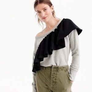 J Crew Asymmetric Black Ruffle Grey Sweatshirt EUC